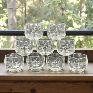 Princess House Heritage Roly Poly Glasses Set 9 Clear Etched No Flower 2-1/4"